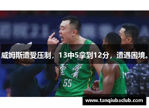 威姆斯遭受压制，13中5拿到12分，遭遇困境。