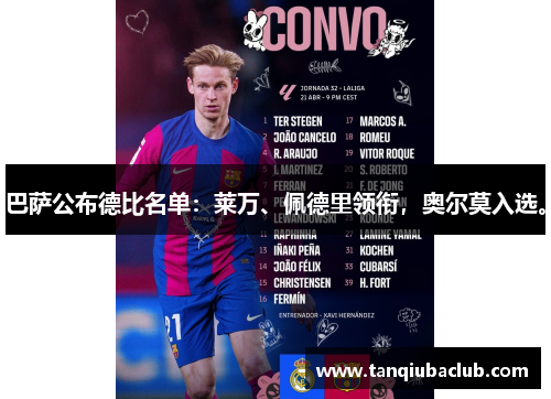 巴萨公布德比名单：莱万、佩德里领衔，奥尔莫入选。